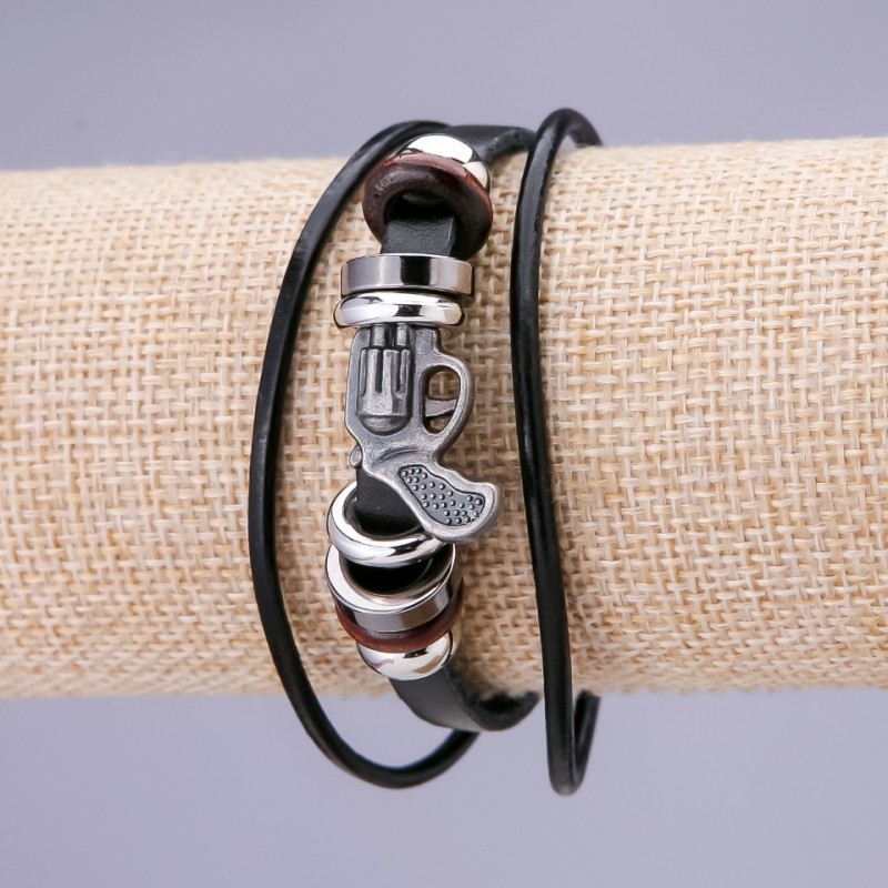 Revolver Bracelet, 21cm Length, 15mm Width, Black Eco-Leather
