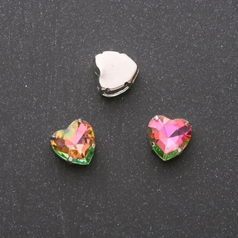 Price per Pack /10 pcs. Sew-On Crystal in Prong Setting Heart 12mm Pink-Green