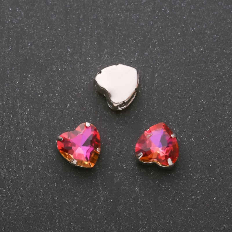 Price per Pack/10pcs. Sew-On Crystal in Prong Setting Heart 10mm Raspberry-Orange