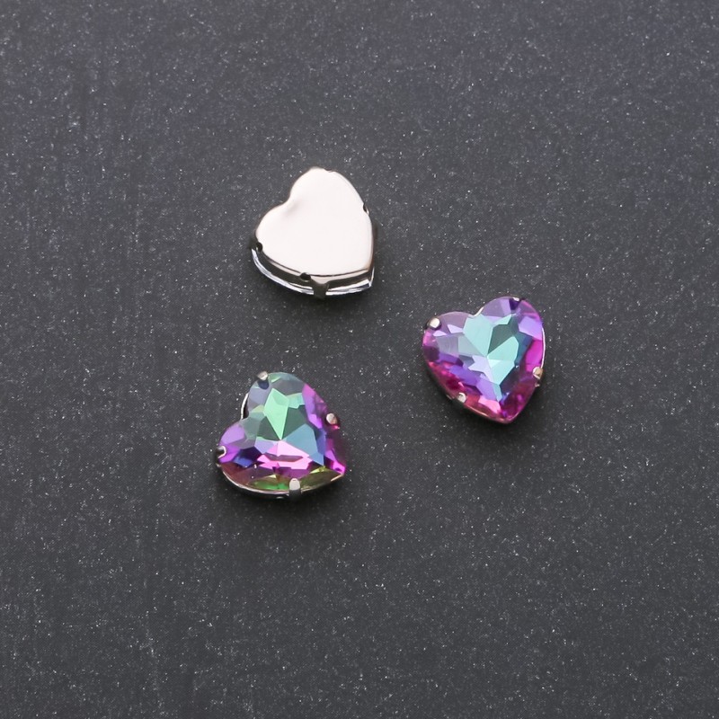 Price per Pack/10pcs. Sew-On Crystal in Prong Setting Heart 10mm Blue-Raspberry