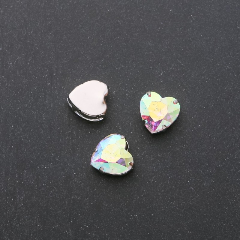 Price per Pack/10pcs. Sew-On Crystal in Prong Setting Heart 10mm Rainbow