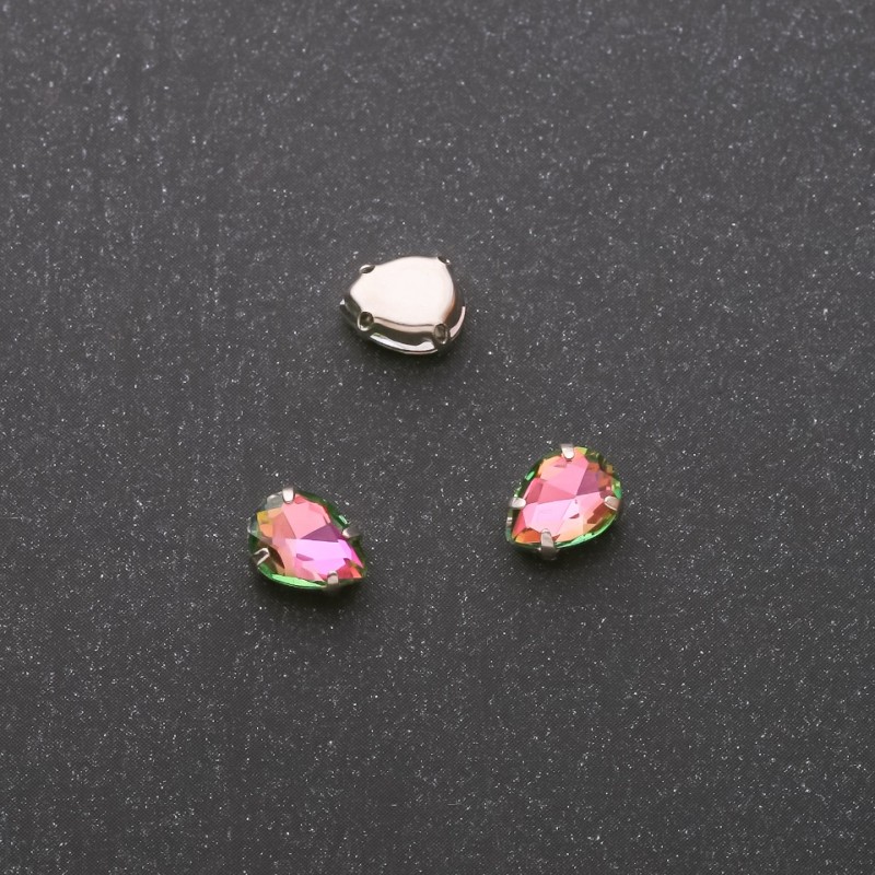 Price per Pack/10pcs. Sew-On Crystal in Prong Setting Drop 6x8mm Pink-Green