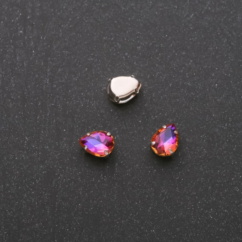 Price per Pack/10pcs. Sew-On Crystal in Prong Setting Drop 6x8mm Raspberry-Blue