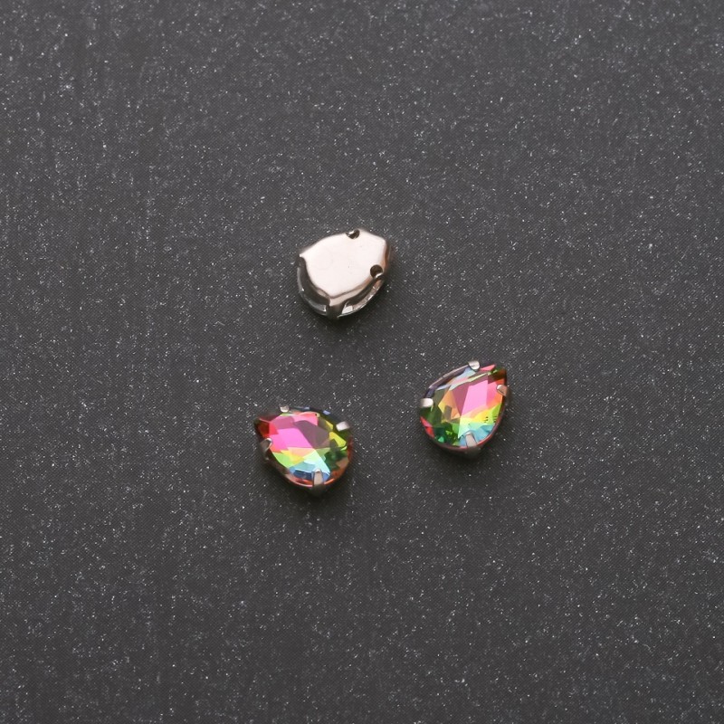 Price per Pack/10pcs. Sew-On Crystal in Prong Setting Drop 6x8mm Green-Pink