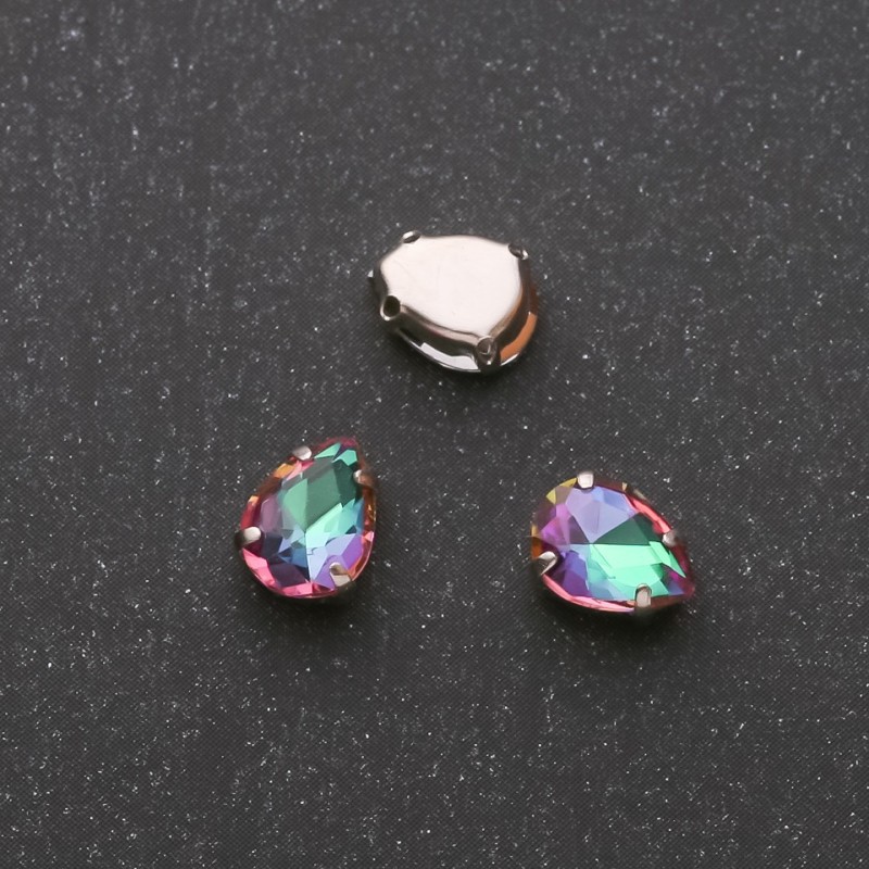 Price per Pack/10pcs. Sew-On Crystal in Prong Setting Drop 6x8mm Green-Raspberry