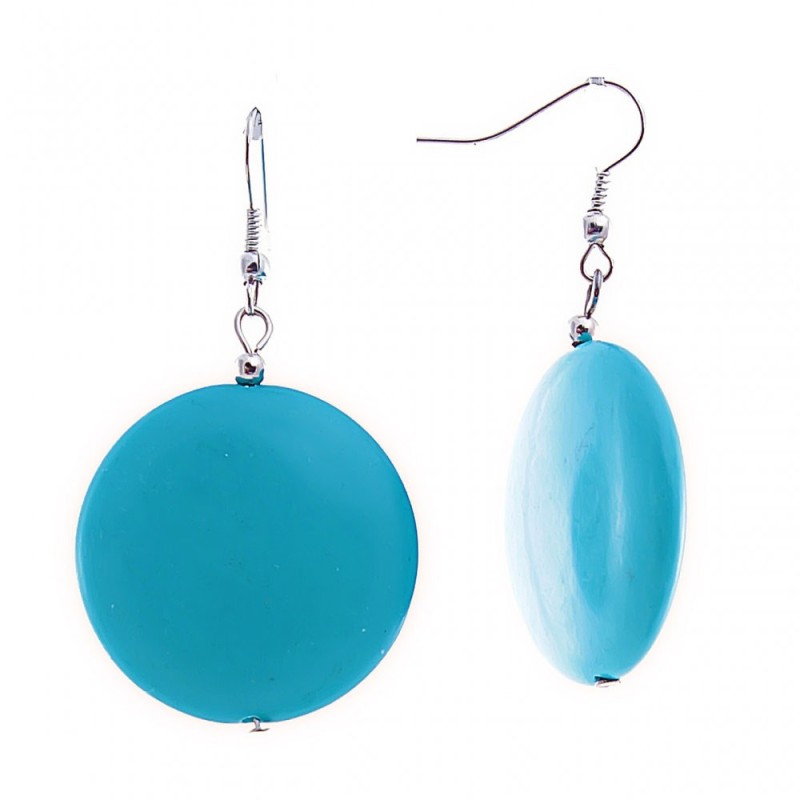 Drop Earrings with Round Turquoise Cabochons, 53x28mm