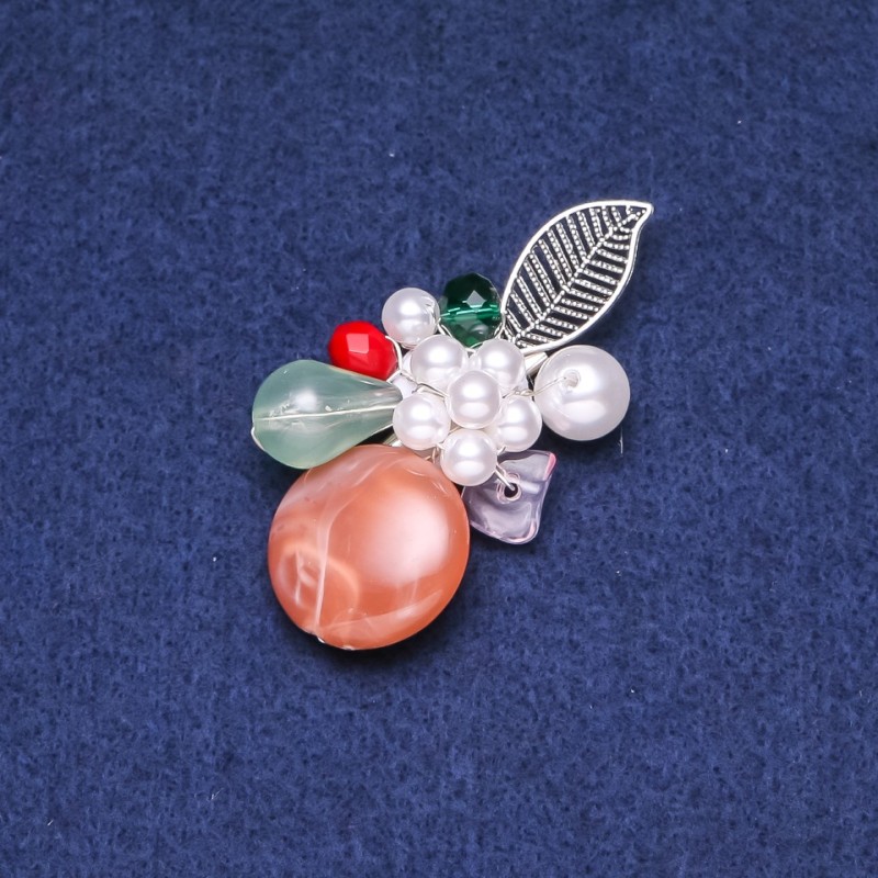 Clearance! Flower Brooch with Agate, 34x53mm