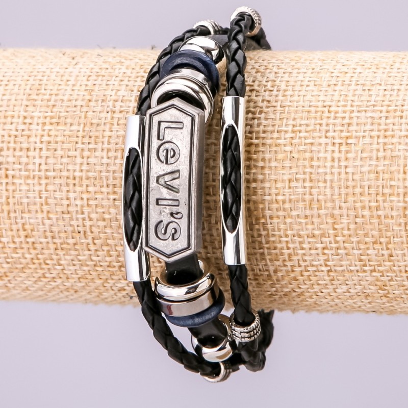"Levi's" Bracelet, Length 21cm, Width 15mm, Black Eco-Leather
