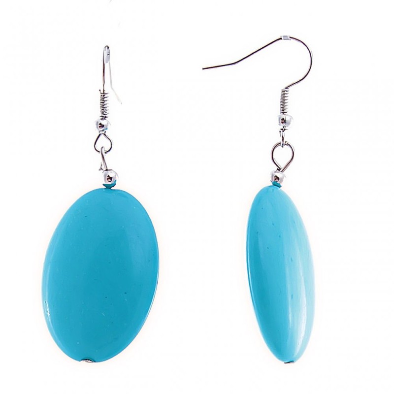 Drop Earrings with Oval Smooth Turquoise Cabochons, 20x30mm