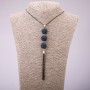 "Trio" Pendant with Blue Rhinestones on Long Chain, "Black Gold" Metal, Diameter 16x155mm, Length 70cm