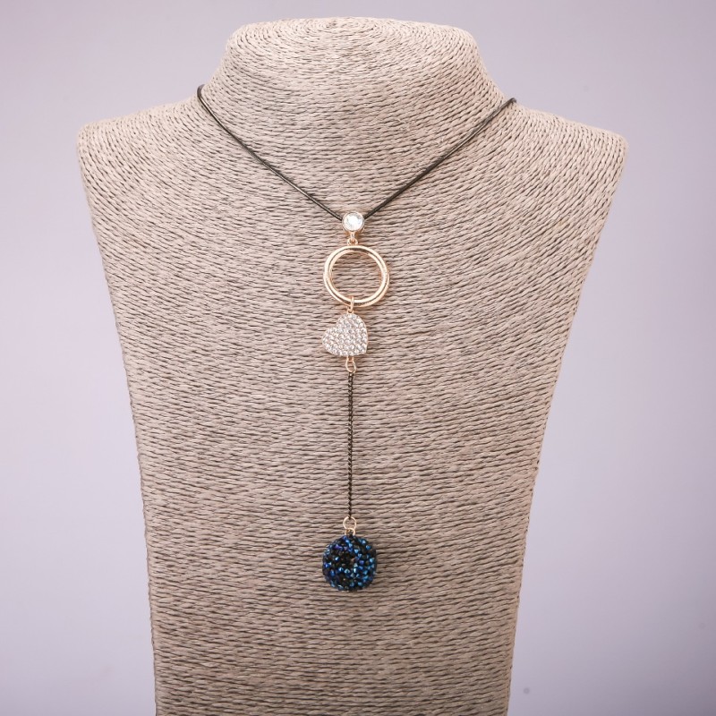 Rhinestone Pendant on Long Chain, "Black Gold" Metal, Diameter 113x23mm, Length 70cm