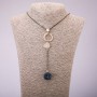 Rhinestone Pendant on Long Chain, "Black Gold" Metal, Diameter 113x23mm, Length 70cm