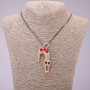 "Cat" Pendant with Crystals on Long Chain, "Black Gold" Metal, Diameter 31x65mm, Length 70cm