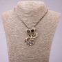 "Cat" Pendant with Gray Crystals on Long Chain, "Black Gold" Metal, Diameter 44x55mm, Length 70cm