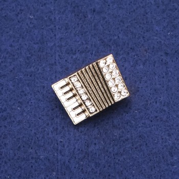 Accordion Brooch with Rhinestones, Gold-Tone Metal 24x17mm