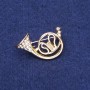French Horn Brooch with Rhinestones, Gold-Tone Metal 25x35mm