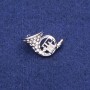 French Horn Brooch with Rhinestones, Silver Metal 16x27mm