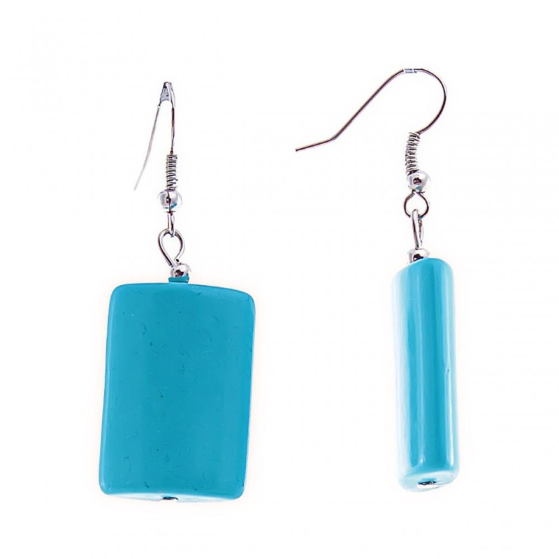 Dangle Earrings with Rectangular Smooth Cabochons in "Turquoise", 47x25mm