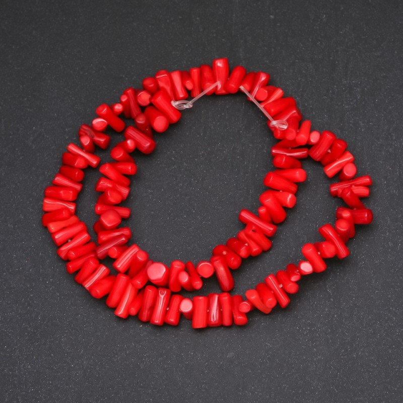 Red Coral Beads, Tumbled Chips, Diameter 7x4-6mm +/-, Length 38cm
