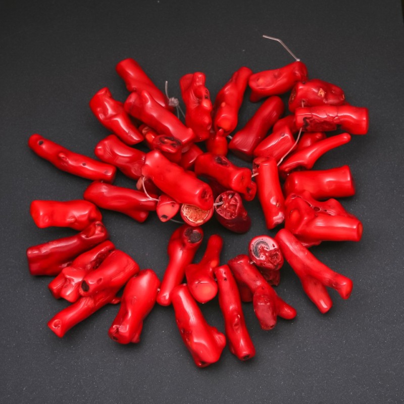 Red Coral Beads, Tumbled Branch, Diameter 10x40 +/- mm (Price per 100g)