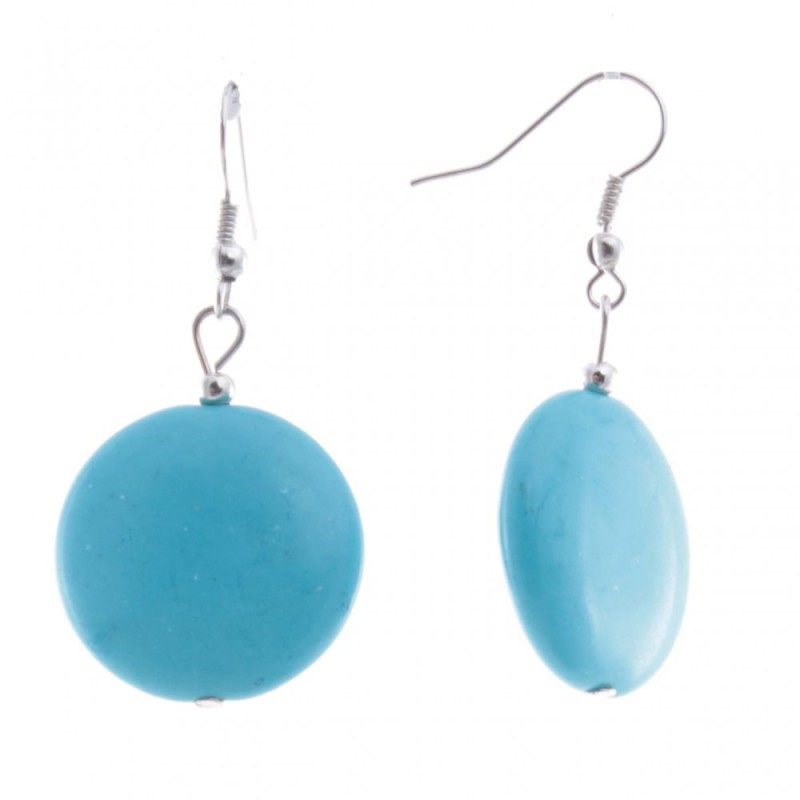 Drop Earrings with Light Blue Cabochons in "Turquoise", 48x24mm