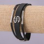 Men's Eco-Leather Bracelet with Dollar Sign, 21cm, Black, "Silver" Metal
