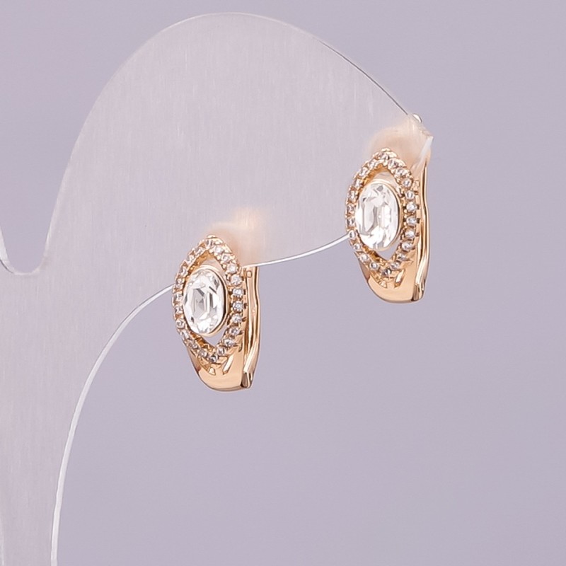 Xuping Earrings with Swarovski Crystals, White, Diameter 15x8mm, Gold-Plated