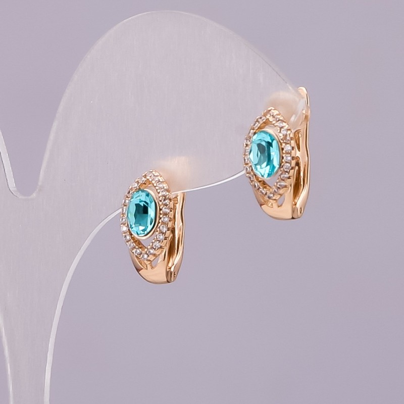 Xuping Earrings with Swarovski Crystals, Blue, Diameter 15x8mm, Gold-Plated
