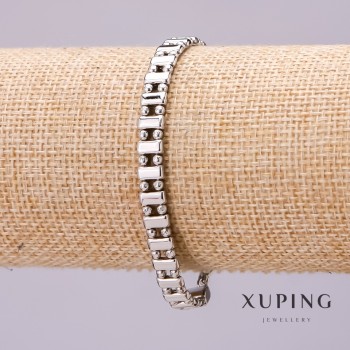 Xuping Bracelet, Double "Dot-Dash" Weave, Thickness 6mm, Length 18cm, Rhodium
