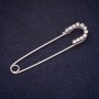 Pin Brooch 70x16mm, White Rhinestones, Silver-Tone Metal