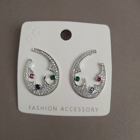 Xuping Stud Earrings with Multicolor Rhinestones, 25x35mm, Rhodium