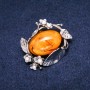Amber Brooch (Faux) 47x38mm, Yellow, Silver-Tone Metal