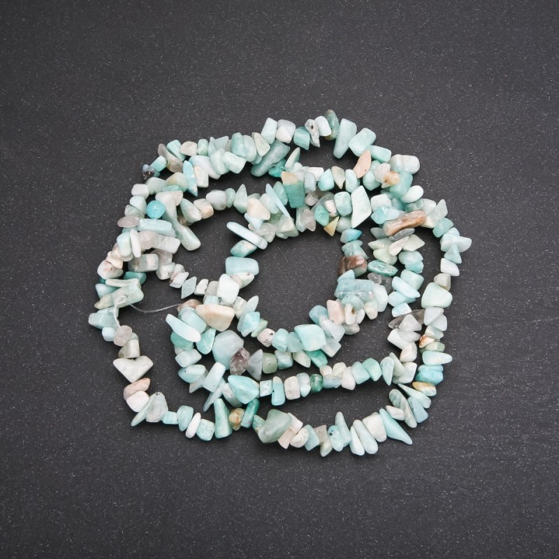 Beads on Fishing Line, Amazonite Chips, Diameter 7 (+/-) mm, Length 80cm