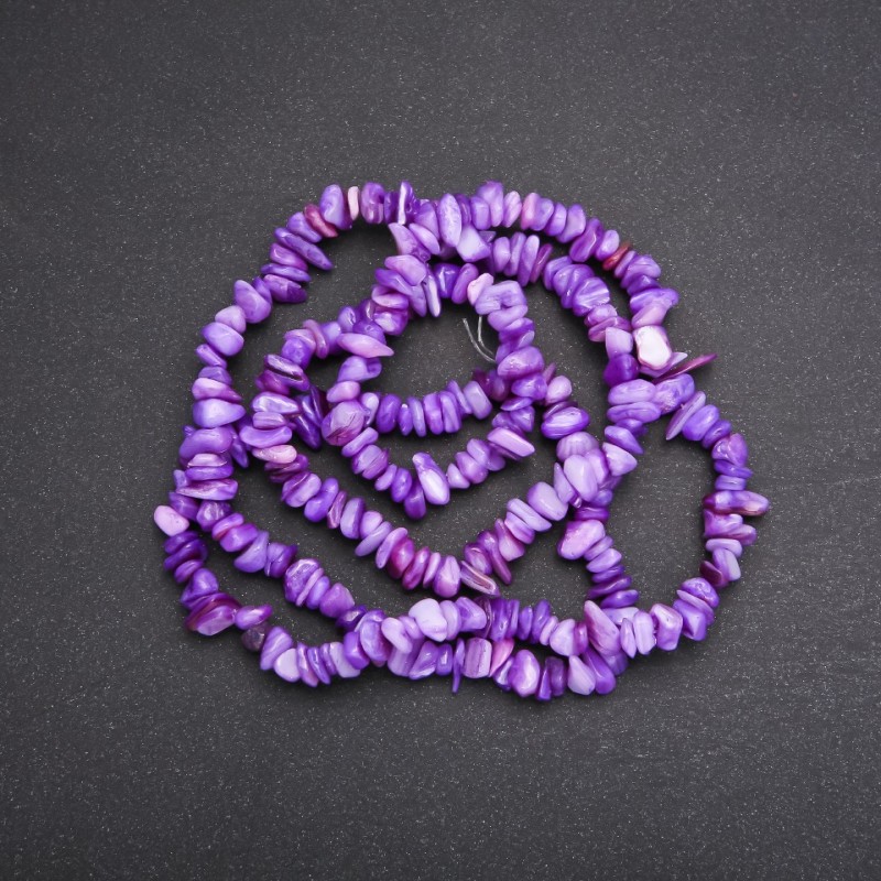 Beads on Fishing Line, Tinted Mother-of-Pearl Chips, Diameter 7 (+/-) mm, Length 80cm