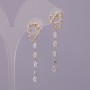 Butterfly Stud Earrings with White Crystals, Gold-Tone Metal, 11x40mm