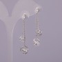 Stud Earrings with Polyhedron Charm, White Crystal, Sterling Silver 925, Silver-Tone Metal, 10x48mm