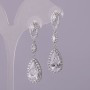 Teardrop Stud Earrings with White Crystals, Silver-Tone Metal, 12x46mm