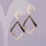 Rhombus Stud Earrings with Rhinestones, Gold-Tone Metal, 20x39mm