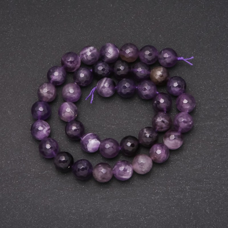 Natural Amethyst Faceted Round Beads on a Strand, Diameter 10(+/-)mm, Length 38cm