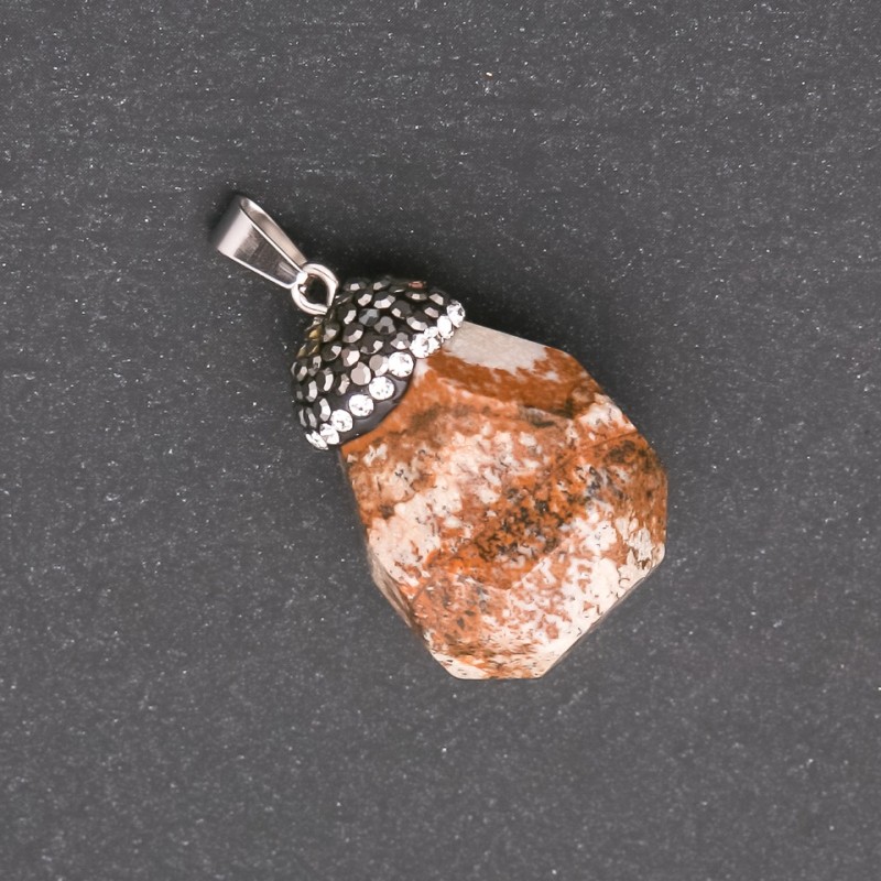 Pendant "Acorn" Made of Landscape Jasper Stone, 32x20(+/-)mm