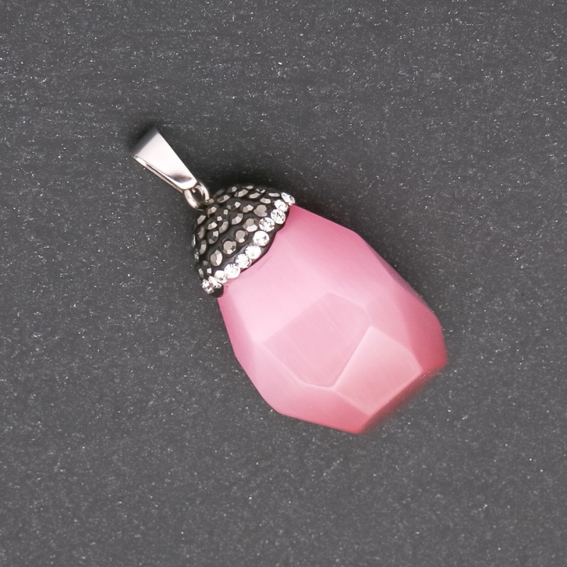 "Acorn" Pendant made of Pink Cat's Eye Stone, 32x20(+-)mm