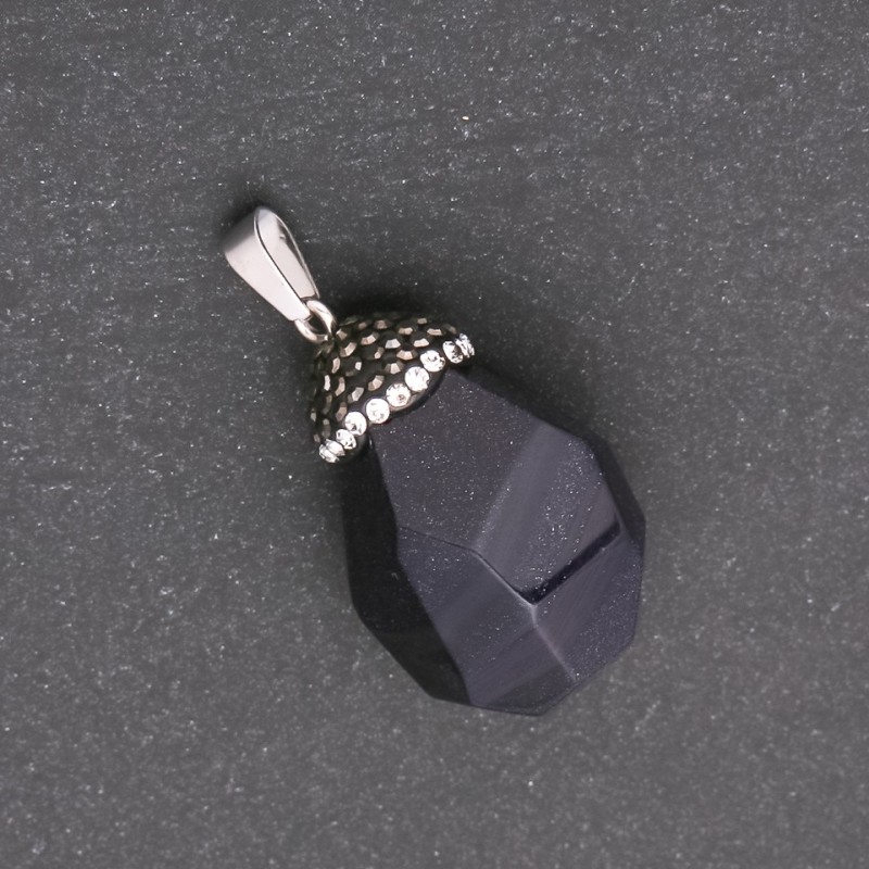 "Acorn" Pendant made of Aventurine Blue Sand "Night of Cairo" Stone (Synthetic), 32x20 (+-) mm