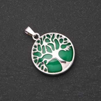 Chrysoprase Pendant in a Tree Setting, 27mm diameter