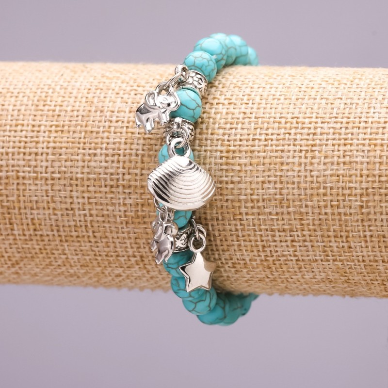 Turquoise Bracelet with Charms, 8mm Diameter, 18cm Length