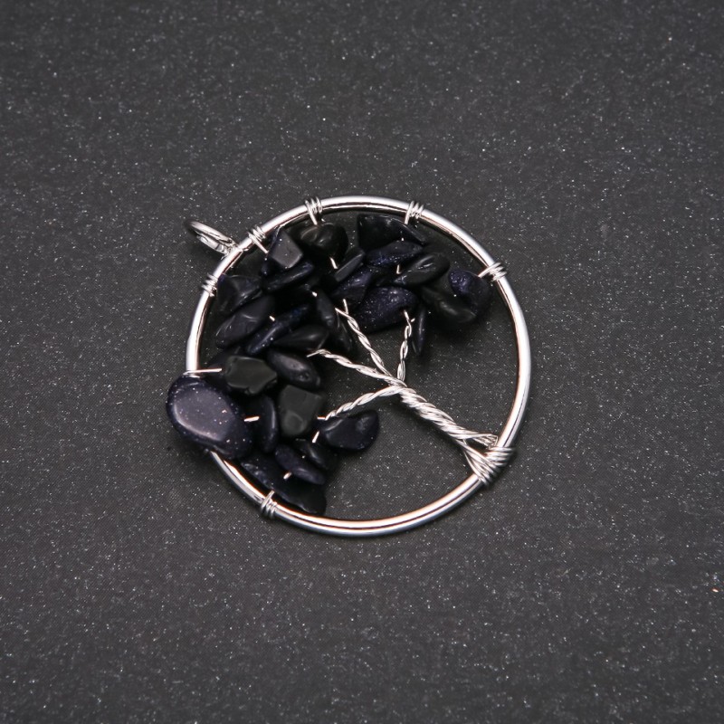 Pendant "Tree of Happiness" Blue Sand Aventurine Night of Cairo, 30mm Diameter