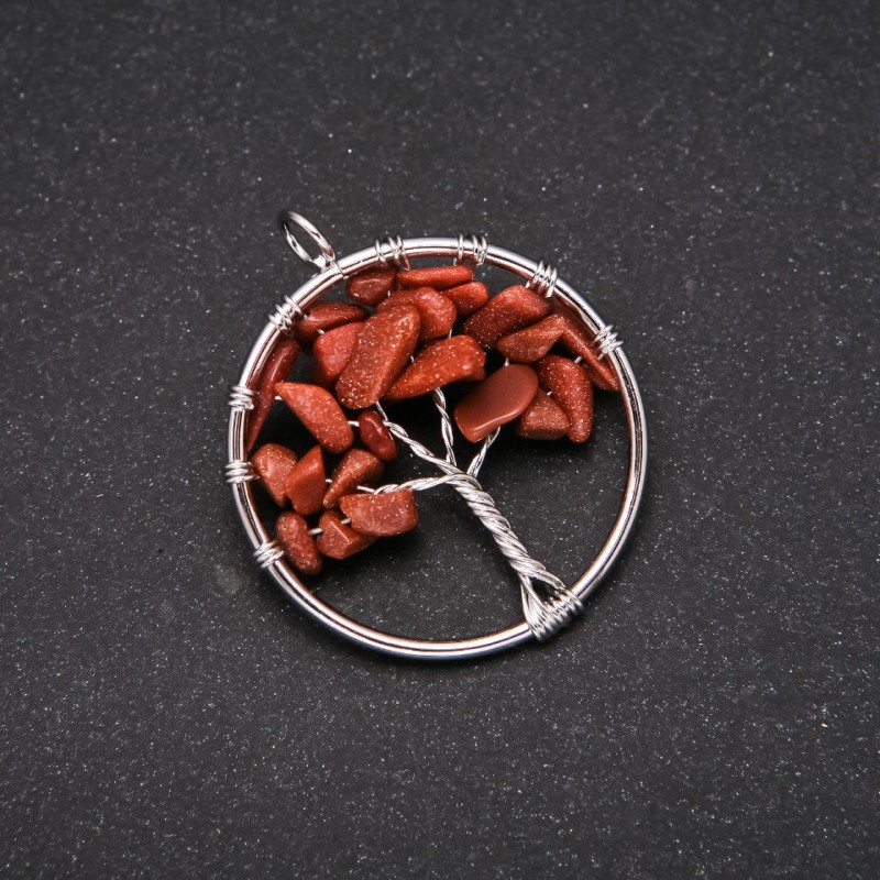 Pendant "Tree of Happiness" Golden Sand Aventurine, 30mm Diameter