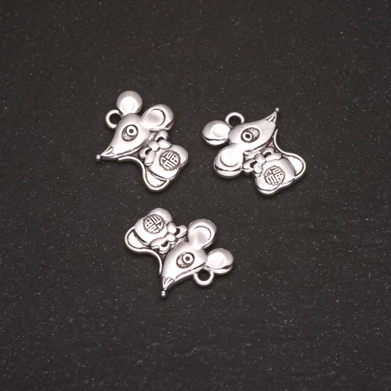 Finding Pendant "Mouse", diameter 15x13mm, hole diameter 1.5mm, pack 20g +/-14pcs