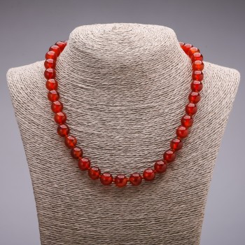 Natural Stone Necklace Carnelian Smooth Round Beads, 10mm Diameter, 45cm Length