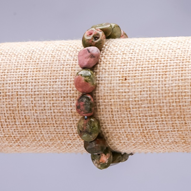 Elastic Bracelet, Bloodstone (Heliotrope) Tumbled 10x12(+/-)mm