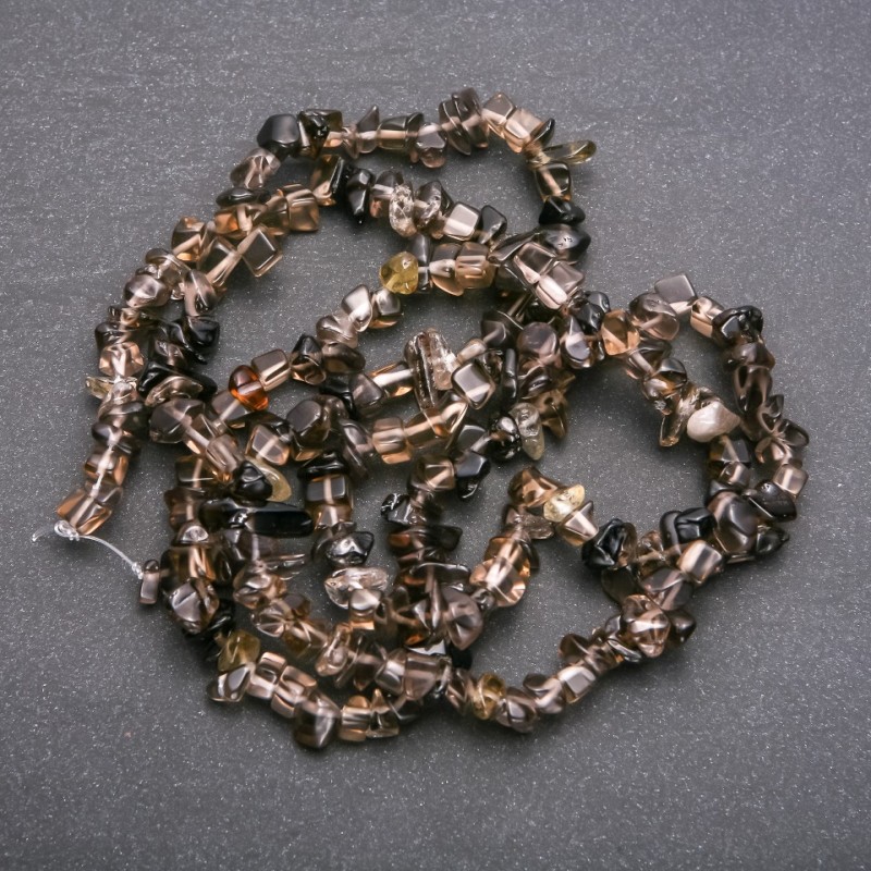 Beads on Fishing Line, Smoky Quartz Chips, Diameter 6 (+/-) mm, Length 80cm